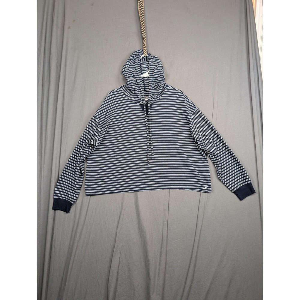 Hollister Cropped Hoodie Women Large Blue Striped